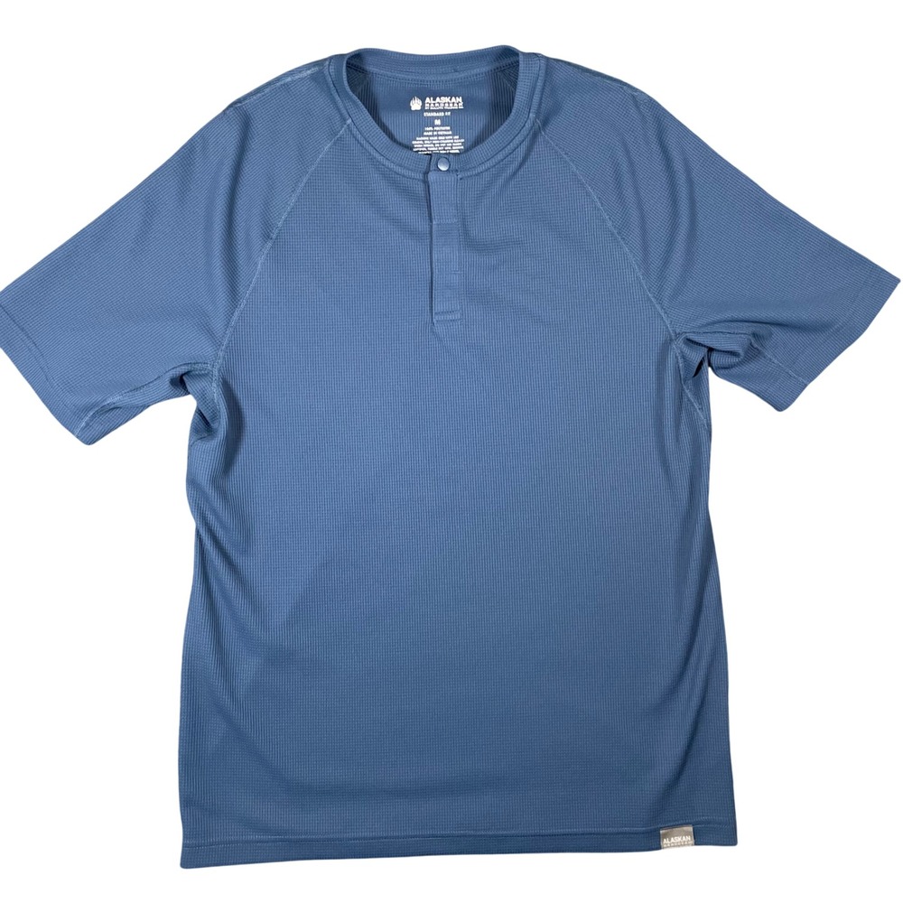 Alaskan Hardgear Duluth Trading Co Waffle Henley Shirt Medium Blue Short Sleeve